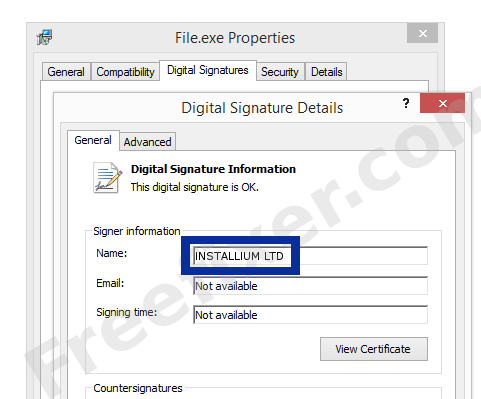 Screenshot of the INSTALLIUM LTD certificate